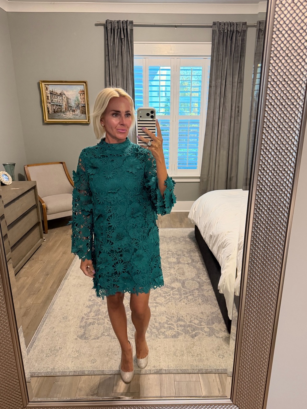 Flying Tomato Green 3D Lace Mini Dress